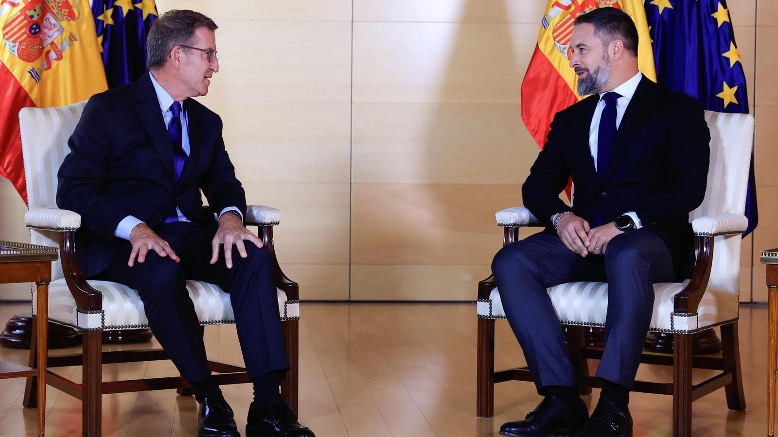 Alberto Núñez Feijóo i Santiago Abascal reunits aquest matí al Congrés