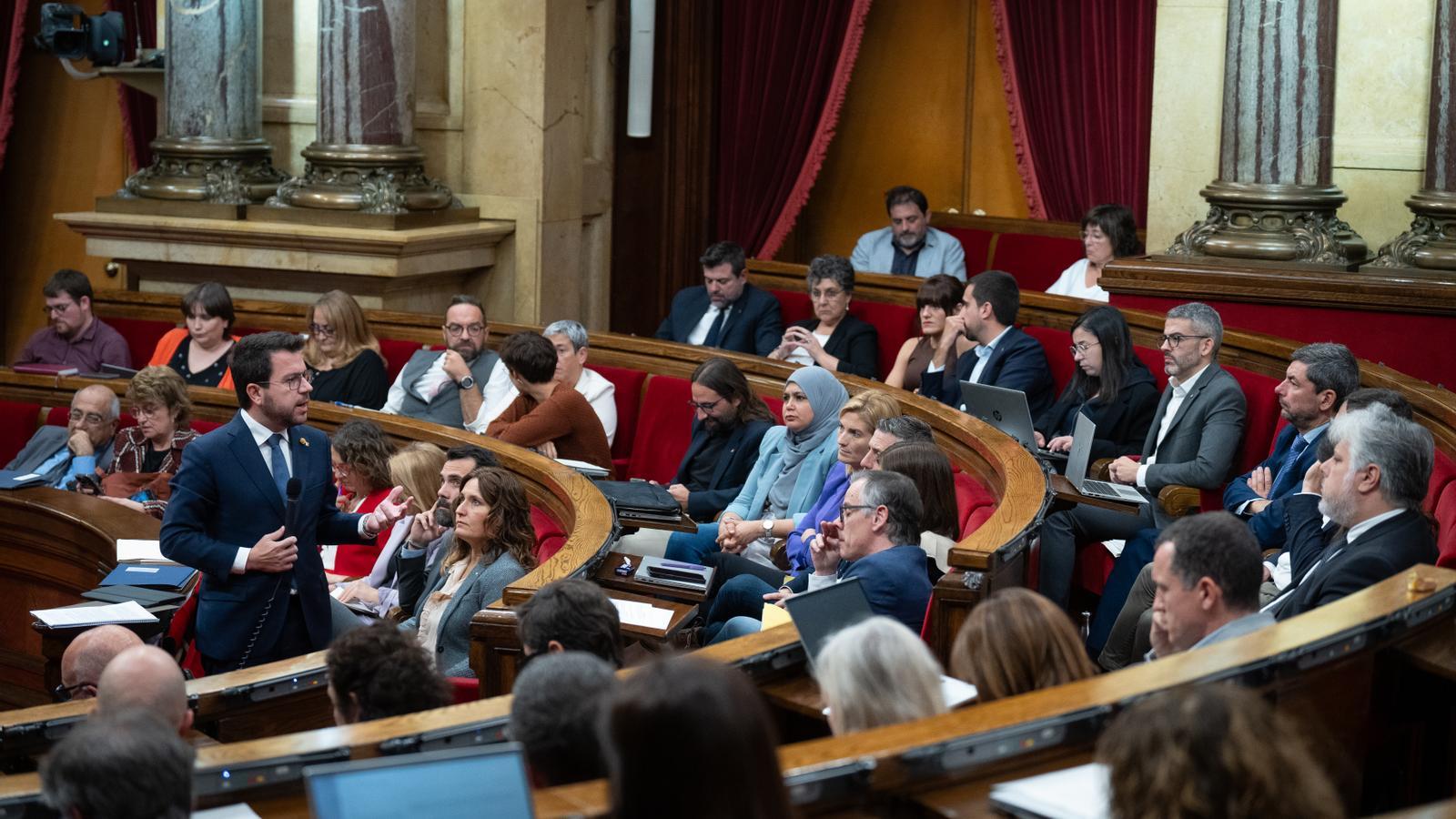 El president de la Generalitat, Pere Aragonès, anys during a plena sessió en el Parliament, on October 25, 2023