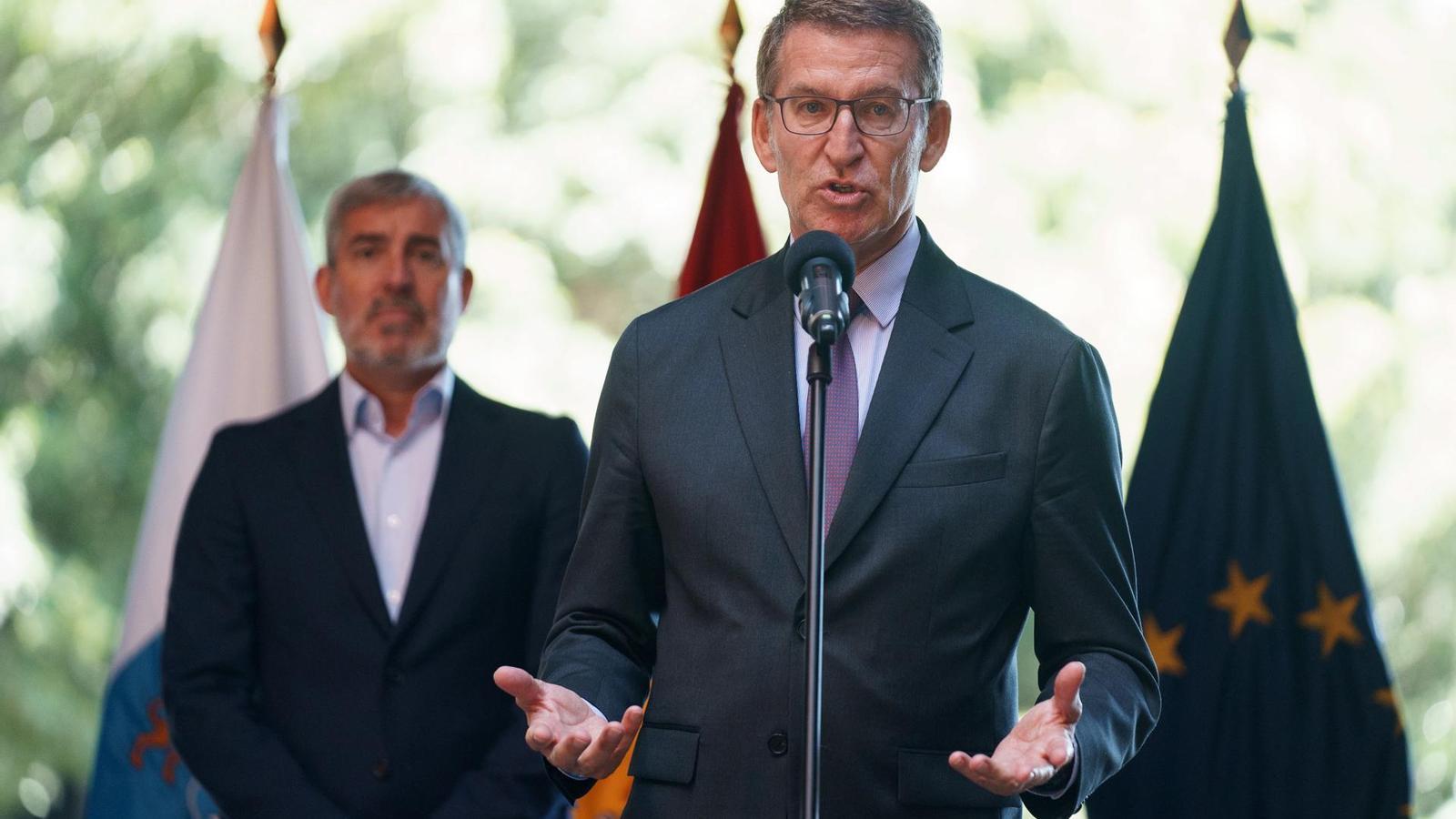 Alberto Núñez Feijóo en roda de premsa després de reunir-se amb Fernando Clavijo a les Canàries