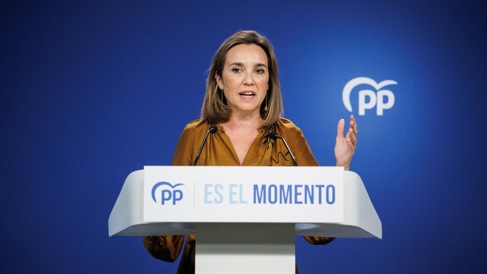 La secretària general del PP, Cuca Gamarra, aquest dilluns en roda de premsa