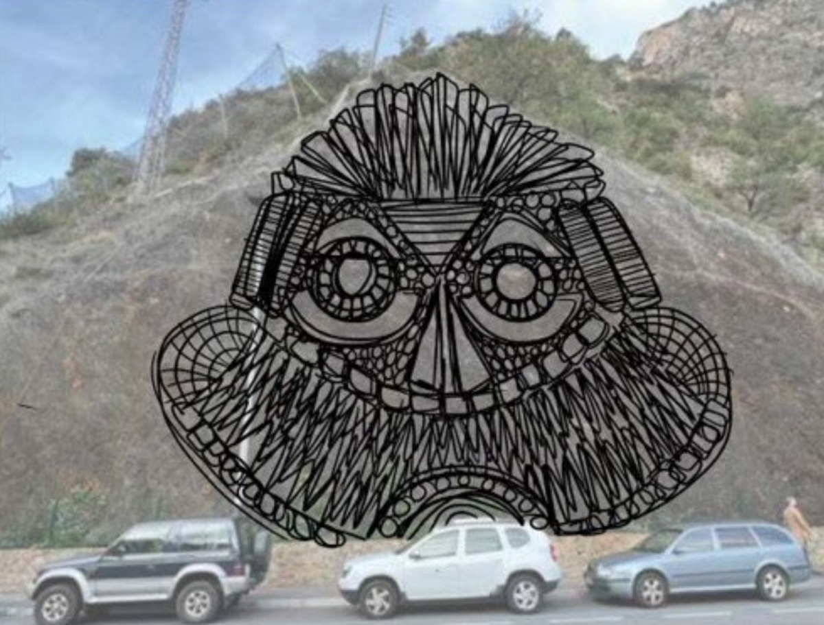 Projecció de com quedarà l’obra de Sim Marek sobre el mur del vial.
