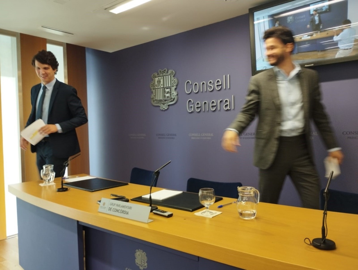 Els consellers generals Pol Bartolomé i Cerni Escalé van comparèixer ahir per argumentar el “no” regeneracionista al pacte d’Estat.